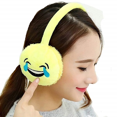 Oversized Fuzzy Girls Winter Soft Ear Warmers Cute Adjustable Emoji Furry Earmuffs for kids 